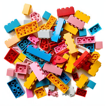 A pile of colorful lego bricks isolated on white background, flat design, png

