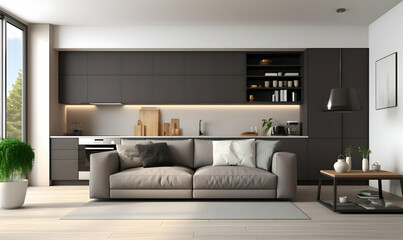 Interior of modern living room with white wall