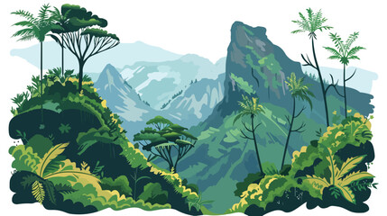 Rainforest hills on Madeira island Portugal flat vector - obrazy, fototapety, plakaty