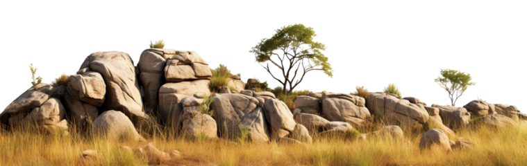 Savanna with faded grass and rocks, cut out