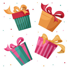 Gift box with ribbon color set icon. Isolated icon gift box for birthday. It is a vector illustration set.