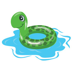 Swimming ring vector in turtle shape. Inflatable float, inflatable pool float clipart. Water lifebuoy. Summer element. Hello summer concept.  Cartoon flat vector isolated on white background.