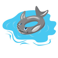 Swimming ring vector in shark shape. Inflatable float, inflatable pool float clipart. Water lifebuoy. Summer element. Hello summer concept.  Cartoon flat vector isolated on white background.