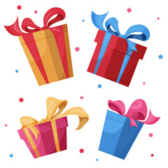 Colorful gift box set. Vector illustration of cute isolated present boxes on a white background. 