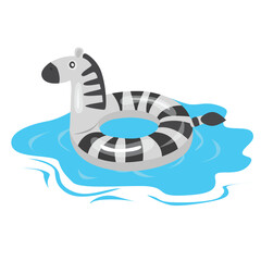 Swimming ring vector in zebra shape. Inflatable float, inflatable pool float clipart. Water lifebuoy. Summer element. Hello summer concept.  Cartoon flat vector isolated on white background.