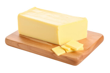Block of Butter on Cutting Board. On a White or Clear Surface PNG Transparent Background.