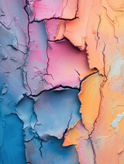 Naklejka premium Artistic texture of cracked paint in pastel colors blending with abstract patterns.