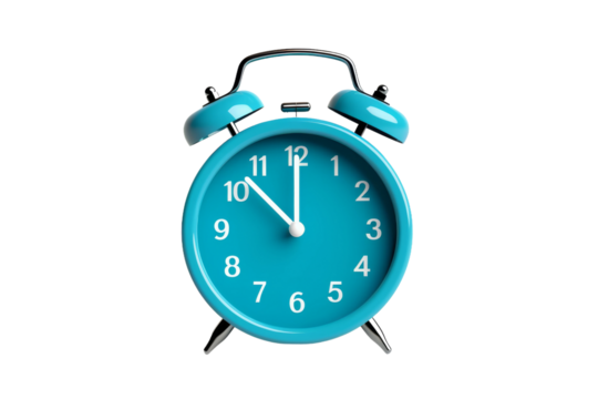 Blue Alarm Clock on White Background. On a White or Clear Surface PNG Transparent Background.