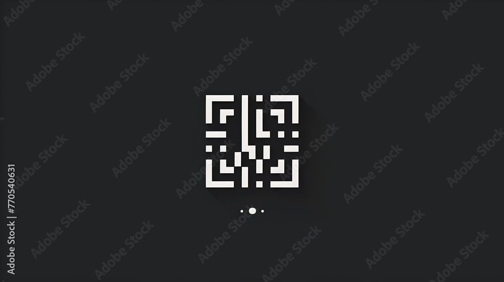 Poster minimalistic black and white qr code design. high-contrast quick response code on dark background. v