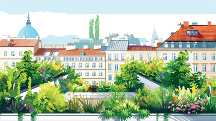 Rooftop gardens of University of Warsaw Library flat - obrazy, fototapety, plakaty
