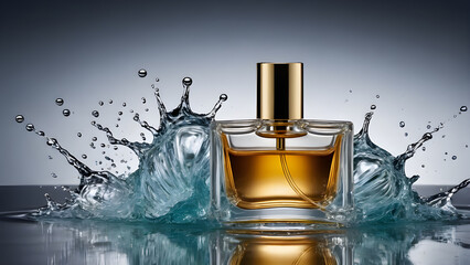 perfume on the background of splashing water. mockup