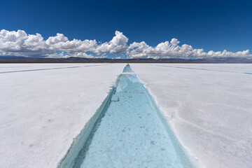 Salinas Grandes (salt flats with water pools) in Jujuy, Argentina - obrazy, fototapety, plakaty