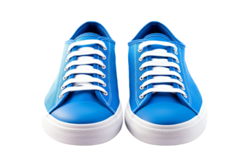 Blue Sneakers With White Laces. On a White or Clear Surface PNG Transparent Background.