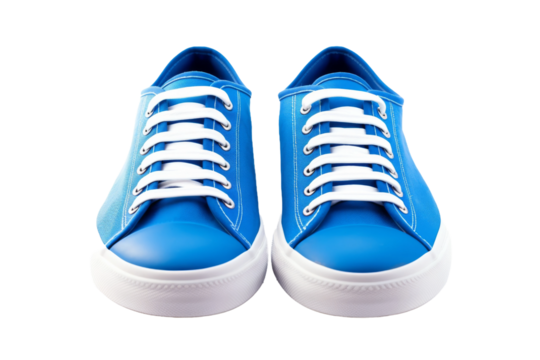 Blue Sneakers With White Laces. On a White or Clear Surface PNG Transparent Background.