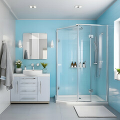 Modern bathroom interior design. 3d rendering. Bathroom with shower