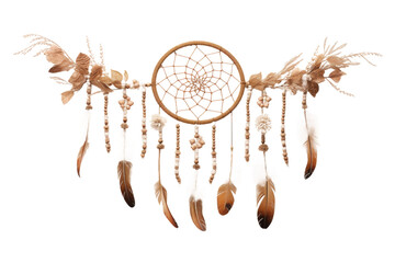 Obraz premium Dream Catcher With Feathers Hanging. On a White or Clear Surface PNG Transparent Background.