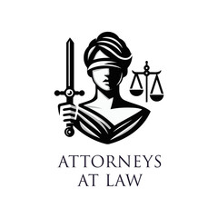 Blind Folded Justice Lady with Sword and Scale Vector Logo Concept