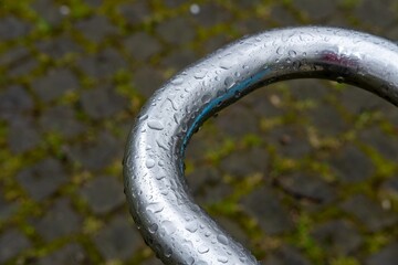 stainless steel railing in the rain