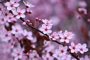 Spring background. Beautiful colorful blooming spring tree. Japanese cherry - Sakura. Nature background.