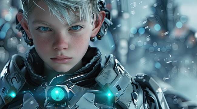smart robotech robots, artificial intelligence, and the upcoming revolution in computing, in the style of light silver and turquoise, realistic detail, strong facial expression