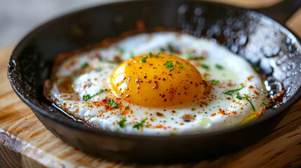 Fried Egg in a skillet. Visual for a recipe blog and National Egg Day.