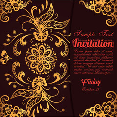 Luxury wedding invitation card template, Abstract background with antique, luxury red and gold vintage frame, victorian banner, damask floral wallpaper ornament, invitation card, fashion pattern Free
