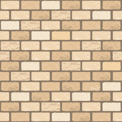 Naklejka premium Realistic Vector brick wall seamless pattern. Flat yellow wall texture. Simple grunge stone, textured beige brick background for print, paper, design, decor, photo background.