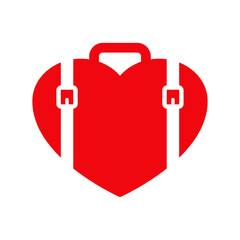 Logo i love travel. Silueta de maleta de viaje con forma de corazón para agencia de viajes - 770551664
