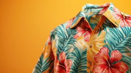 Vibrant Hawaiian-Inspired Shirt with Tropical Floral Pattern Design - obrazy, fototapety, plakaty