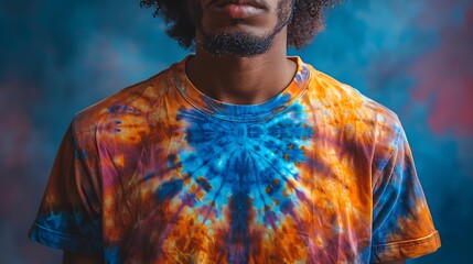 Lose yourself in the vibrant hues of a tie-dye shirt, its psychedelic patterns bursting with life in breathtaking 8K realism. - obrazy, fototapety, plakaty