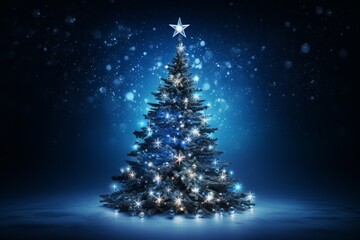 Fototapeta premium Christmas tree on blue background
