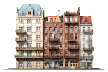 Urban Buildings With Windows and Balconies.. On a White or Clear Surface PNG Transparent Background.