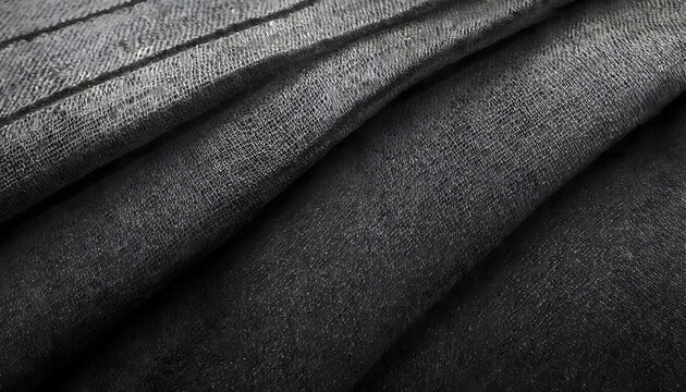 Panoramic close-up texture of natural weave cloth in dark and black color. Fabric texture. Generative AI.
