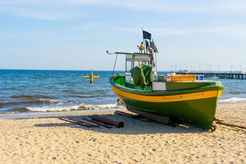 Naklejka na ściany i meble boats on the beach sea, ship, fishing, water