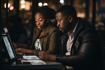 African-american couple voting in us presidential election, engaging in american democracy process - obrazy, fototapety, plakaty