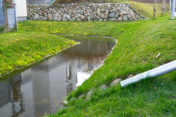 water, river, nature, landscape, park, rope, aspen, birch, sapling, spring, landscape, landscape design, field, drainage, drainage, sewerage, drains,