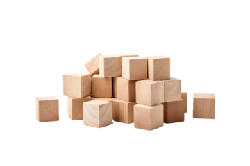 Stack of Wooden Blocks Arranged Neatly. On a White or Clear Surface PNG Transparent Background.