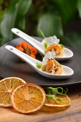 Asian style chicken liver pate and orange chutney