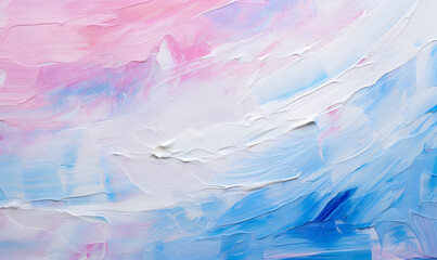 Closeup of abstract rough colorful blue pink white colors art painting texture background wallpaper, Generative AI
