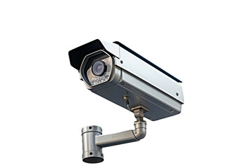Security Camera Mounted on Side of Building. On a White or Clear Surface PNG Transparent Background.