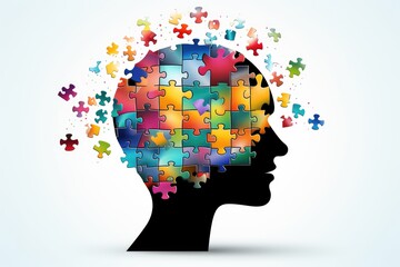 Illustration of a brain graphic with puzzle pieces representing the role of data in mental health