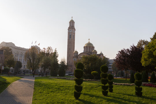 landscape and pard in front of the church
