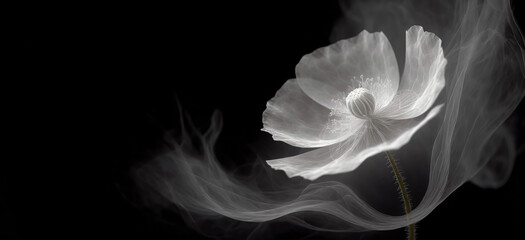 Abstrakcyjny biały kwiat. Czarne tło - obrazy, fototapety, plakaty