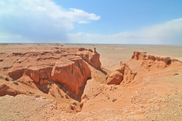 View on Bayanzag Flaming Cliffs  on the Mongolian Gobi desert containing fossils of jurassic...