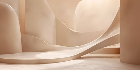 Sculptural abstract backdrop featuring minimalist curves and smooth surfaces, providing an elegant setting for product presentation
