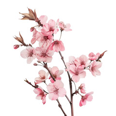 A hyper-realistic painting of a blooming cherry blossom branch, isolated on transparent background