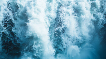 A close-up of water fiercely plunging into the pool below with mist rising around. - obrazy, fototapety, plakaty