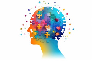 Illustration of a brain graphic with puzzle pieces representing the role of data in mental health
