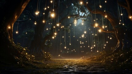 A cluster of fireflies creating a magical g