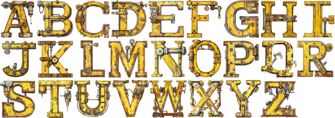 lettering alphabet steampunk rust metal  - obrazy, fototapety, plakaty